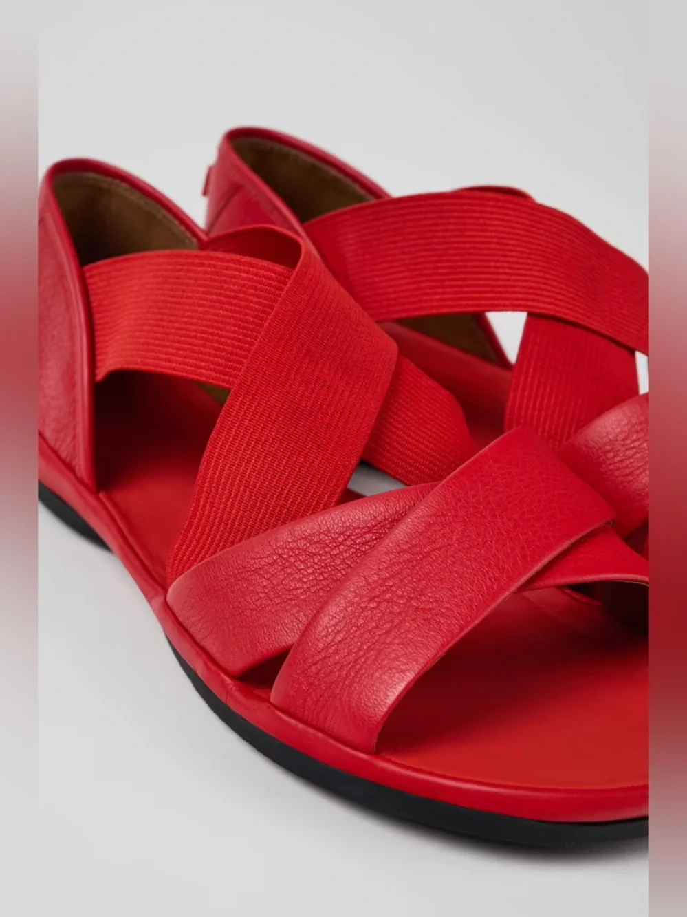Camper Right Nina Red Leather Criss Cross Strap Flat Sandals NWOB Size 38